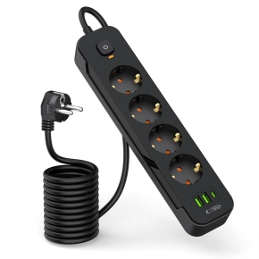 TECH-PROTECT PCL4X3 POWER STRIP LONG 2 USB & 1 TYPE-C & 4 SOCKET 200CM BLACK
