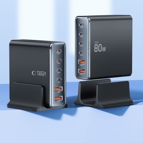 TECH-PROTECT DC80W-GAN 6-PORT DESKTOP CHARGER PD 80W  QC3.0 BLACK