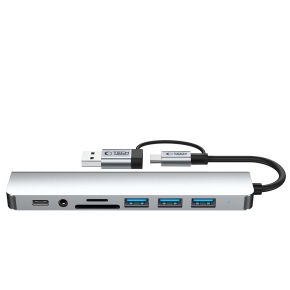 TECH-PROTECT HB06 HUB ADAPTER 8IN1 TYPE-C + USB2.0 + USB3.0 + SDTF + AV3.5 SPACE GREY