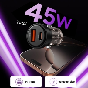 TECH-PROTECT CC03 2-PORT CAR CHARGER PD 45W  QC3.0 BLACK