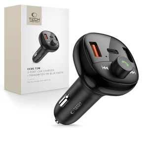 TECH-PROTECT CC06 3-PORT CAR CHARGER PD 72W + TRANSMITER FM BLUETOOTH BLACK