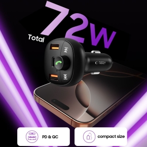 TECH-PROTECT CC06 3-PORT CAR CHARGER PD 72W + TRANSMITER FM BLUETOOTH BLACK