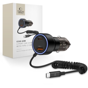 TECH-PROTECT CC05 2-PORT CAR CHARGER PD 60W + CABLE BLACK