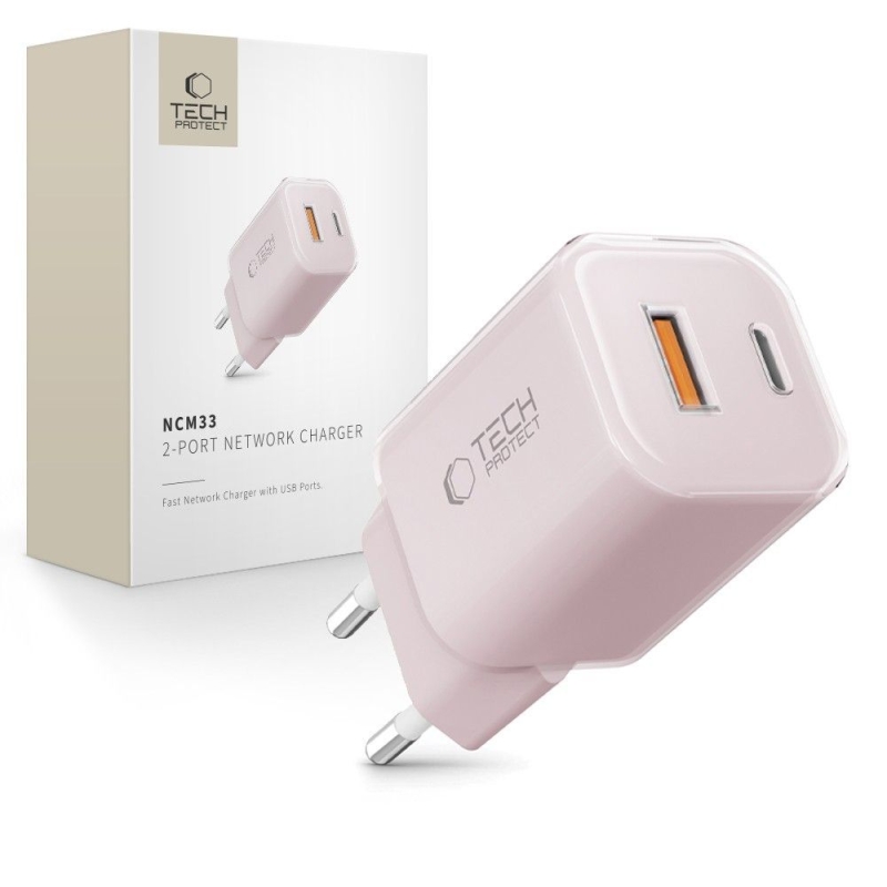 TECH-PROTECT NCM33 2-PORT NETWORK CHARGER PD 33W QC3.0 BABY PINK