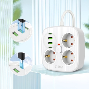 TECH-PROTECT PCS3X4 POWER STRIP 2 USB & 2 TYPE-C & 3 SOCKET 200CM WHITE