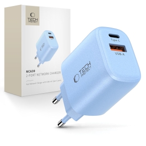 TECH-PROTECT NCA30 2-PORT NETWORK CHARGER PD 30W  QC3.0 BABY BLUE