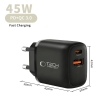 TECH-PROTECT NCA45W-GAN 2-PORT NETWORK CHARGER PD 45W  QC3.0 + TYPE-C CABLE BLACK