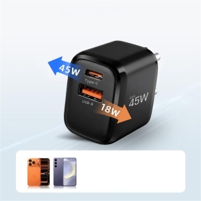 TECH-PROTECT NCA45W-GAN 2-PORT NETWORK CHARGER PD 45W  QC3.0 BLACK