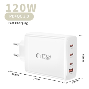 TECH-PROTECT NC120W-GAN 4-PORT NETWORK CHARGER PD 120W  QC3.0 WHITE