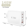 TECH-PROTECT NC140W-GAN 4-PORT NETWORK CHARGER PD 140W  QC3.0 WHITE