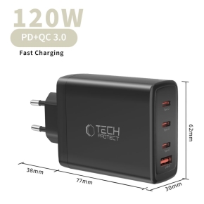 TECH-PROTECT NC120W-GAN 4-PORT NETWORK CHARGER PD 120W  QC3.0 BLACK