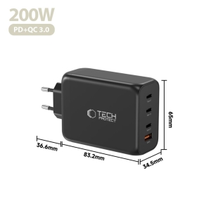 TECH-PROTECT NC200W-GAN 4-PORT NETWORK CHARGER PD 200W  QC3.0 BLACK