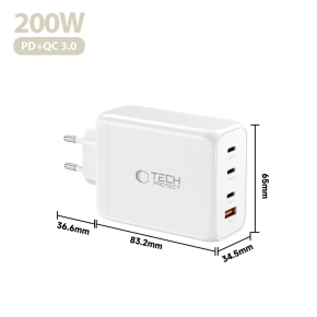 TECH-PROTECT NC200W-GAN 4-PORT NETWORK CHARGER PD 200W  QC3.0 WHITE