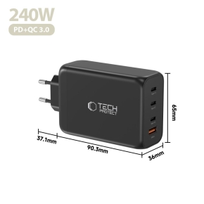 TECH-PROTECT NC240W-GAN 4-PORT NETWORK CHARGER PD 240W  QC3.0 BLACK