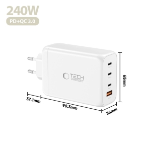 TECH-PROTECT NC240W-GAN 4-PORT NETWORK CHARGER PD 240W  QC3.0 WHITE