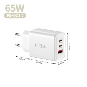 TECH-PROTECT NCA65W-GAN 3-PORT NETWORK CHARGER PD 65W  QC3.0 WHITE