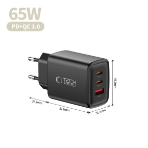 TECH-PROTECT NCA65W-GAN 3-PORT NETWORK CHARGER PD 65W  QC3.0 BLACK
