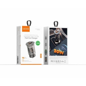 Car charger VIDVIE CC549 30W 1xUSB+1xType-C+ Type-C/Type-C cable black