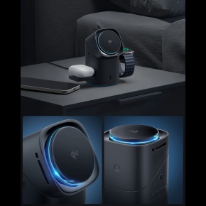 SPIGEN EF223MS ESSENTIAL 3IN1 ROTARY MAGNETIC MAGSAFE WIRELESS CHARGER 15W QI2 BLACK