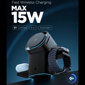 SPIGEN EF223MS ESSENTIAL 3IN1 ROTARY MAGNETIC MAGSAFE WIRELESS CHARGER 15W QI2 BLACK