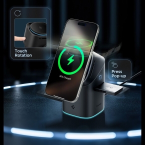 SPIGEN EF223MS ESSENTIAL 3IN1 ROTARY MAGNETIC MAGSAFE WIRELESS CHARGER 15W QI2 BLACK