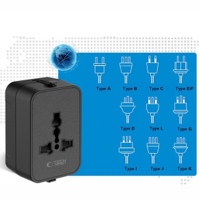 TECH-PROTECT TA300 TRAVEL ADAPTER EU  UK  US  AU BLACK