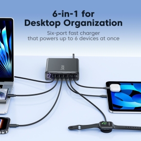 TECH-PROTECT DC240W-GAN 6-PORT DESKTOP CHARGER PD 240W  QC3.0 BLACK