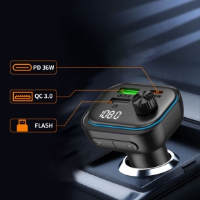 TECH-PROTECT CC07 3-PORT CAR CHARGER PD 54W + TRANSMITER FM BLUETOOTH BLACK