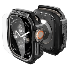 SPIGEN RUGGED ARMOR & TEMPERED GLASS APPLE WATCH ULTRA 1  2  3 (49 MM) MATTE BLACK