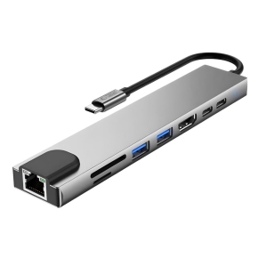 TECH-PROTECT HB09 HUB ADAPTER 8IN1 TYPE-C + USB-A3.0 + USB-C3.0 + HDMI 4K 60HZ + SDTF + PD100W + RJ45 1000MBS SPACE GREY