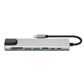 TECH-PROTECT HB09 HUB ADAPTER 8IN1 TYPE-C + USB-A3.0 + USB-C3.0 + HDMI 4K 60HZ + SDTF + PD100W + RJ45 1000MBS SPACE GREY