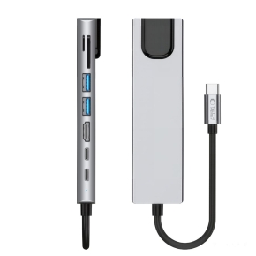 TECH-PROTECT HB09 HUB ADAPTER 8IN1 TYPE-C + USB-A3.0 + USB-C3.0 + HDMI 4K 60HZ + SDTF + PD100W + RJ45 1000MBS SPACE GREY