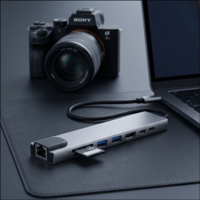TECH-PROTECT HB09 HUB ADAPTER 8IN1 TYPE-C + USB-A3.0 + USB-C3.0 + HDMI 4K 60HZ + SDTF + PD100W + RJ45 1000MBS SPACE GREY
