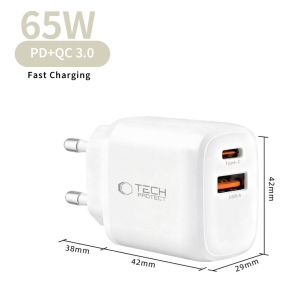 TECH-PROTECT NCA65W-GAN 2-PORT NETWORK CHARGER PD 65W  QC3.0 WHITE