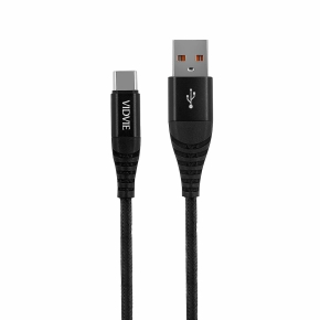 VIDVIE CB491 NYLON USB/Type C 2.4A, 1.2m black cable