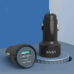 Car charger VIDVIE CC518C QC 3.0 20W 1xUSB+1xType-C+iPh black