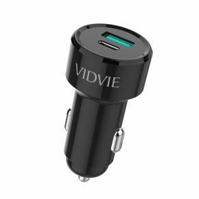 Car Charger VIDVIE CC518C 1xUSB + 1xType C + iPhone 3A cable, PD20W+QC18W Black